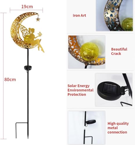 Image of XERGY Solar Powered Garden Decor Metal Fairy Moon Stake Light Statue with LED Glow Ball - Waterproof, Outdoor Decor Light, Auto Dusk to Dawn Sensor, Ideal for Lawn,Terrace & Balcony (Warm White)