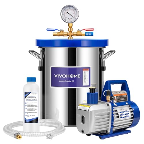 VIVOHOME 3 Gallon Vacuum Chamber with 3.5 CFM 1 Stage Vacuum Pump 304 Stainless Steel Degassing Chamber Kit for Resin Casting Epoxy
