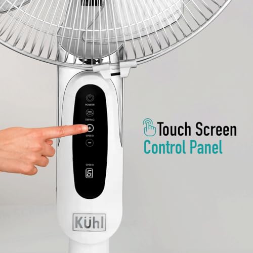 Image of KUHL Inspira P1 | 400mm | BLDC Pedestal Fan with Remote | 5 wings | Touch Screen Control Panel | Height Adjustment | Tilt Mechanism, Swivel Function | Low Noise | White