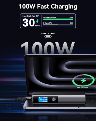 GREPRO 100W Laptop Power Bank, 20000mAh 130W Total Aluminum Alloy USB C - image 2