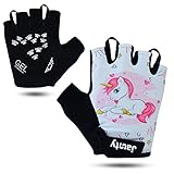 JAUNTY Kinder Fahrradhandschuhe Gel Gepolsterte Halbfinger Handschuhe für Jungen & Mädchen Stoßdämpfender Rutschfester atmungsaktiver MTB Rennrad Handschuh (Pony, S(4-6) Yrs)