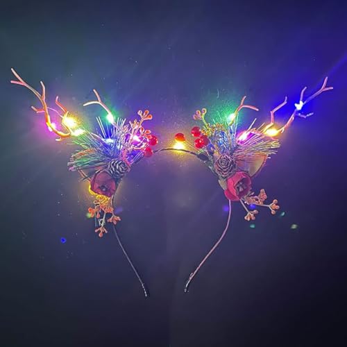 Clataly LED Light up Headband Glowing Reindeer Antlers Hair Accessories Luminous Tiara Christmas Party Hair Hoop Feather Headwear for Women (Color light A) - Image 4
