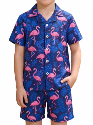 Image of DAXIANG Boys 2 Piece Hawaiian Outfit Summer Button Down Shirt and Pocket Short Sets Beach Vacation Clothes for Kid Size 3-10