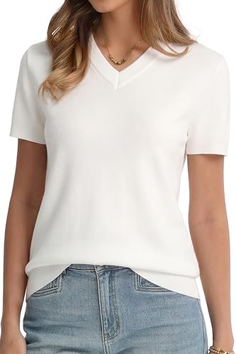 Image of QUALFORT Womens Short Sleeve Sweater Knit Top