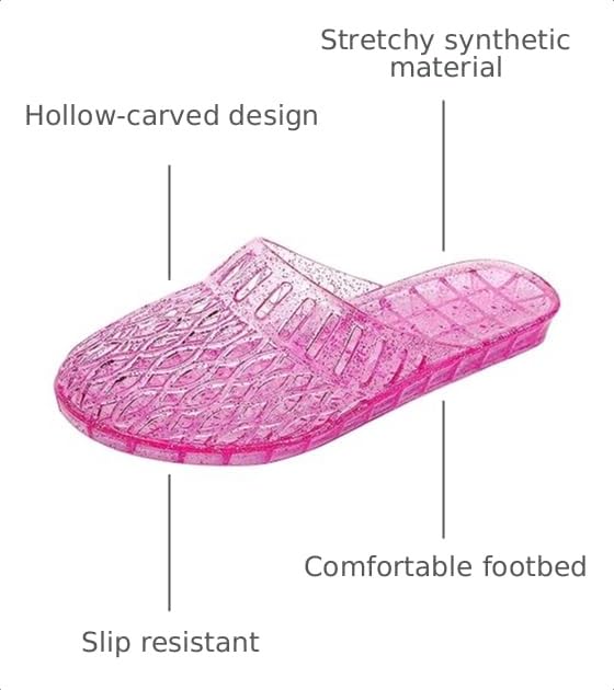 Image of Womens Jelly Shoes, Pink Jellies Sandals Glitter Clear Flats for Women Size 8, Slip On Summer Beach Slippers Transparent Closed Toe Soft Slide