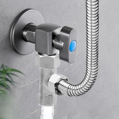 PWGHWG 2 Stück Eckventil 3/8, 9/16 T Stück WC Anschluss Set, 3 Wege Verbindungsventil Umstellventil, Wasseranschluss T-Stück Verteiler, 180° Drehung Vernickelt Spülventil für Haus Bad Toilette