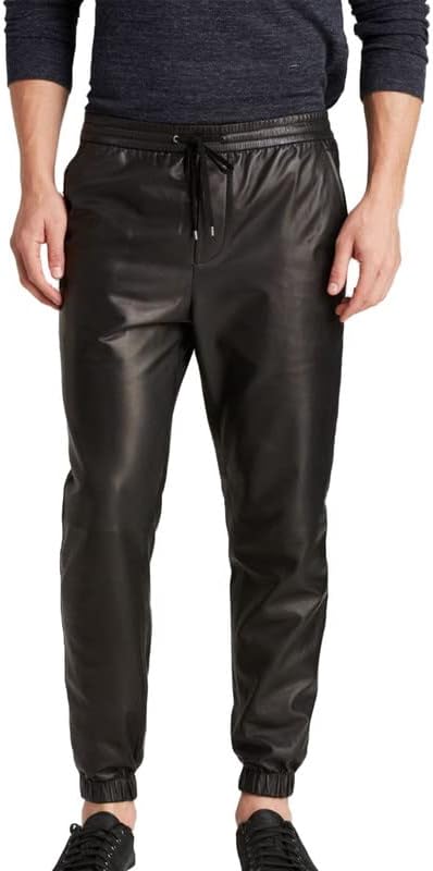 Leather Trens Lambskin Leather Men's Atheletic Black Color Casual, Party Sweat Pant LTSP42