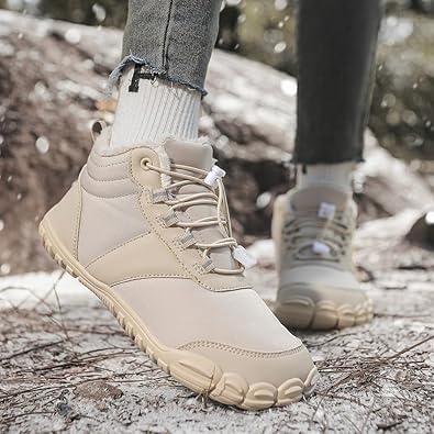 Image of Winter Footwear Barefoot Shoes Women Men Zero Drop Barefoot Hiking Boots Slip On Warm Waterproof Snow Boot Minimalist Wide Toe Ankle Booties Five Finger Hike Shoes Outdoor