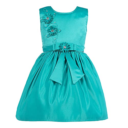 Image of Hopscotch Baby Girls Cotton Floral Applique Sleeveless Party Knee-Length Dress