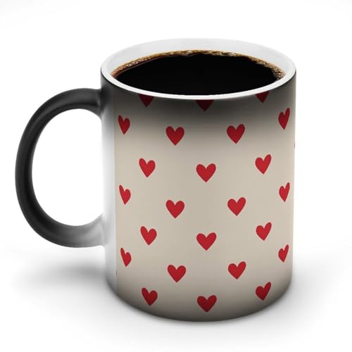 FodPand Many Heart Shapes Magic Color Changing Mug 11 Oz Black Ceramic Heat Sensitive Coffee Cup Temperature Activated Mug for Hot Cocoa Tea Drinks Funny Novelty Gift for Coffee Lovers Men Women