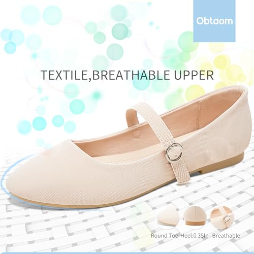 Image of Obtaom Mary Jane Flat Shoes Round Toe Ballet Flats for Women Dressy Fabric Business Flats Comfortable Classic Strap Flats for Office