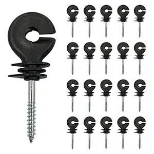 Decdeal 20 Pcs Electric Fence Insulator Screw-in Insulator Fence Ring Wood Post Insulators for Farm Animal Fening