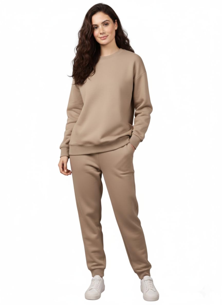 Solid Track Suit for Women | Warm Fleece Tracksuit Set-M5184-image-9
