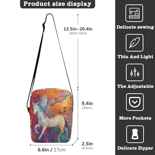 messenger bag for men Crossbody Bags For Women Shoulder Handbags Adjustable Strap for Shopping Shopping- A Colorful unicorns with Wings3