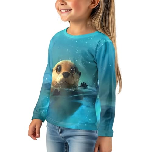 Image of Girls Cartoon Print Long Sleeve Graphic Tee Casual Crew Neck T-Shirts for 3-16 Years Little Girls