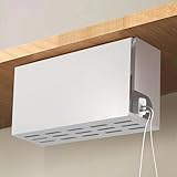 foxeot ケーブルボックス スチールタップ収納箱 マグネット式 クランプ式 コード整理 ケーブル収納 配線隠し カバー付き ホワイト 長さ32cm