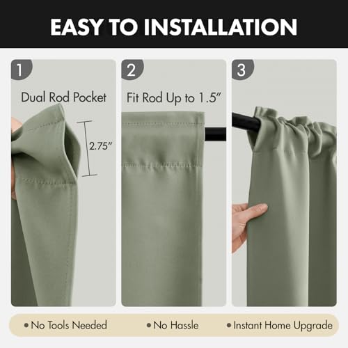 Image of MIULEE Sage Green Blackout Curtains 63 Inch Length for Bedroom 4 Panels