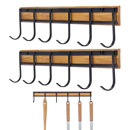 Ganchos para Utensilios | Porta Espátulas Juego de 2 - Organizador de Pared con 6 Ganchos para Cocina Baño Dormitorio Entrada Apartamento Estilo Rústico