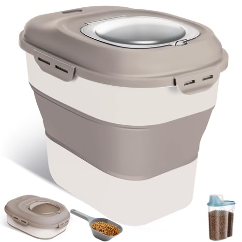 30Lbs-Dog-Food-Storage-Container-Collapsible-Dog-Food-Container-with-Airtight-Lids-Scoop-and-25L-Small-Pet-Food-Storage-Container-Dry-Food-For-Dog-Cat-and-Other-Pet-Food-Khaki - Cucciolini Doodles 30Lbs-Dog-Food-Storage-Container-Collapsible-Dog-Food-Container-with-Airtight-Lids-Scoop-and-25L-Small-Pet-Food-Storage-Container-Dry-Food-For-Dog-Cat-and-Other-Pet-Food-Khaki