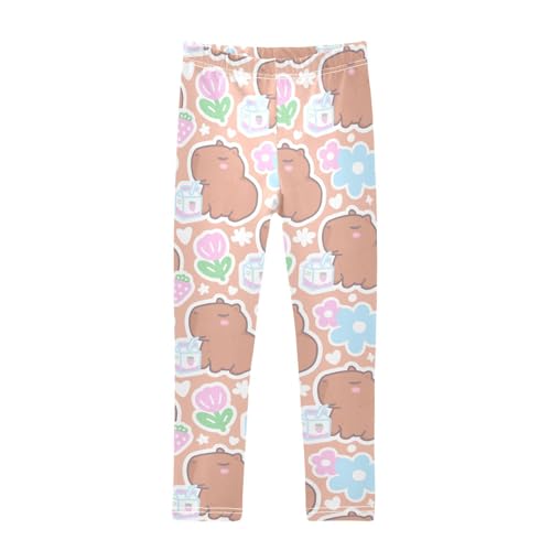 VIGTRO Girls Leggings Soft Comfortable Cute Strawberry Capybara Printed Kids Pants, Tulips for Yoga Dancing Sports Size 9-10T