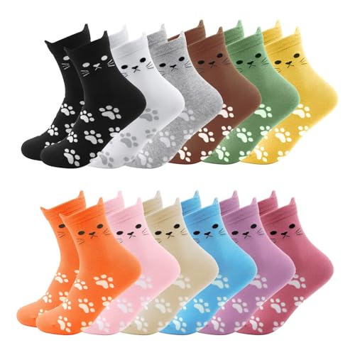 Image of Fashion Cotton Crew Cats Socks Funny Novelty Casual Cute Colored Cat Ears Socks Birthday Gifts for Women