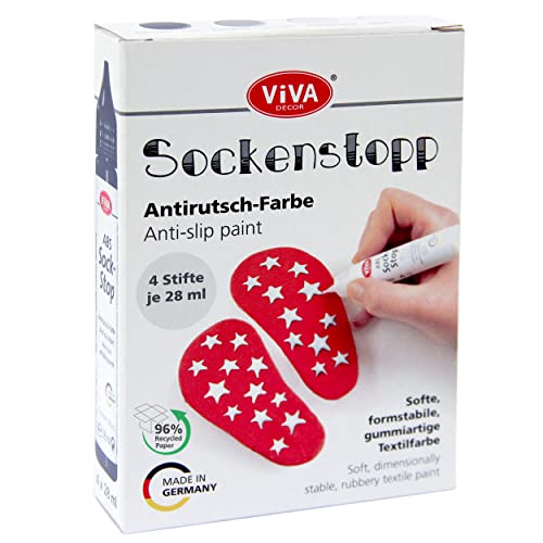 Viva Decor Sockenstopp 4x28ml Set - Anti-Rutsch-Lösung für Socken - Schwarz, Weiß, Perlgrau, Transparent
