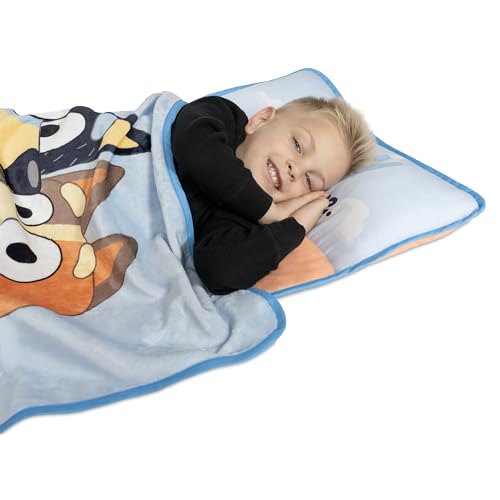 bluey kids nap-mat set  includes pillow and plush blanket  great for boys or girls napping during daycare or preschool - fits toddlers and young children