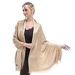 LMVERNA Women's Sparkling Metallic Soft Pashmina Shawls and Wraps Scarf in Solid Colors, Gold, Medium