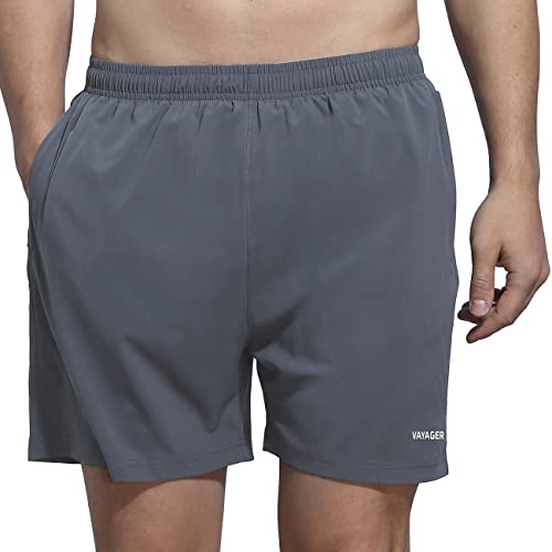 VAYAGER Men\'s 5 Inch Running Shorts Quick Drying Workout Athletic Performance Shorts with Liner and Zipper Pocket, Gray-XXXL