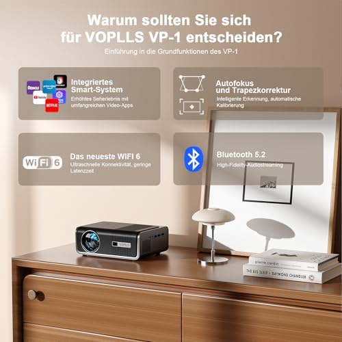 Bild 5 - Smart Beamer 4k [Offiziell Netflix & Dolby Audio] VOPLLS Autofokus/Trapezkorrektur 30000 Lumen Projektor, WiFi6 Bluetooth Full HD 1080P Beamer Heimkino/Outdoor für Handy/PC