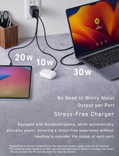 Image of CIO 65W USB-C Charger Block, Compact 3-Port GaN Charger for Laptop /Phone /Tablet, Fast Charging USB-C Wall, Multi-Device, Travel, Max 67W Adapter, NovaPort Trio II 67W3C (Black)