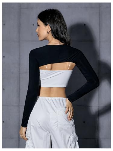 Image of Verdusa Women's Long Sleeve Bolero Shrug Open Front Crop Shirt Top Cardigan Black Shrug Medium
