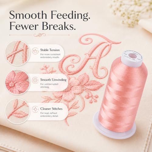 Image of Simthread 5500Yds /5000M 40WT Polyester Embroidery Thread Fresh Pink 124 | High-yardage 5000M spool offers smooth feeding and stable 40WT polyester thread for home and commercial embroidery machines.