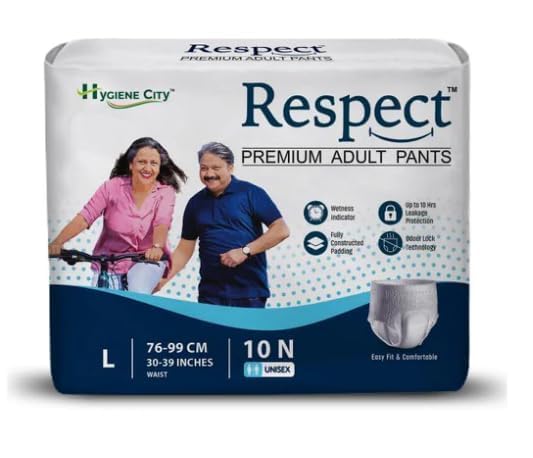 Respect Premium Unisex Adult Diaper Pants Style with Wetness Indicator for Extra Comfort | 10-12 Hour Leakage Protection (L, 60, count)