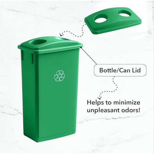 Image of 23 Gallon Slim Rectangular Garbage Can - with Bottle /Can Lid - Green