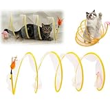 MaciRept Faltbarer Katzentunnel Interaktives Katzenspielzeug Spieltunnel für Haustier Cat Tunnel Katzen Spielzeug Katzenspielzeug Spirale Tunnel mit Federn