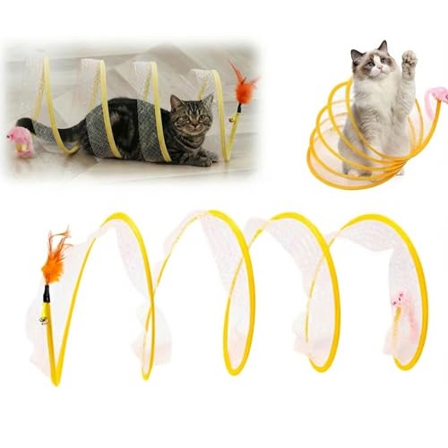 MaciRept Faltbarer Katzentunnel Interaktives Katzenspielzeug Spieltunnel für Haustier Cat Tunnel Katzen Spielzeug Katzenspielzeug Spirale Tunnel mit Federn