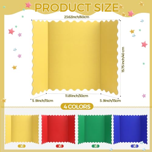 Mooliwe 4 Pack 24\" x 16\" Trifold Poster Board Neon Colors Corrugated Scalloped 3 Fold Small Display Boards Foldable Business Paper Board for Presentation Science Fairs Event School Projects - Thumbnail 2