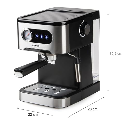 DOMO DO1138K Machine Expresso avec Manomètre - 20 bar - Machine à Expresso avec Buse à Mousse de Lait - Argent/Noir – Image 4
