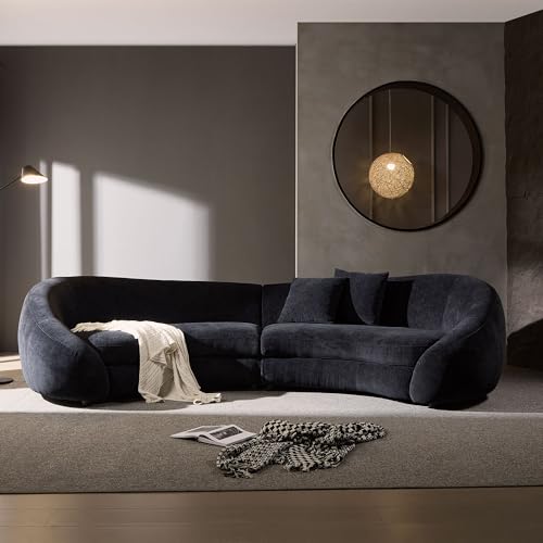 Image of KEIKI 126 inch Curved Oversized Boucle Sectional Sofa with Love Heart Design, Modern 5-Seater Polyester Couch with 2 Decorative Pillows and Rolled Arms, Easy Assembly, for Apartment, Living Room, Black