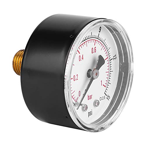 ANKROYU Air Pressure Meter, 50 mm Dial Brass Manometer, 1/4 BSPT Back Connection Axial Pressure Meter, Pressure Measurement Meter for Industrial Machinery (0-15psi 0-1bar)