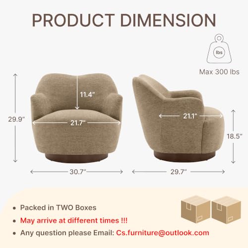 Image of KISLOT, Swivel Accent Chair, Arm Chair with Wooden Base, Sand, Set of 2 | Upholstered Barrel Chair with Curves Camel Back Design, Living Room Bedroom Reading