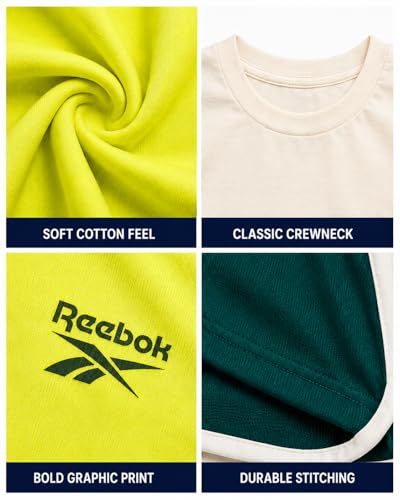 Image of Reebok Toddler Boys Short Set - 3 Piece Summer Outfit with 2 T-Shirts & Shorts - Activewear Clothes for Toddler & Little Boys