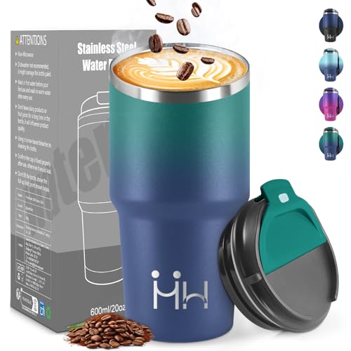 HoneyHolly Termo Cafe 600 ML, Reutilizables, Vaso Termico Cafe Antigoteo para Coche, Acero Inoxidable 304, Taza Termica Para Llevar, Termo Café Hermético para Café Frío y Caliente, Leche y Té