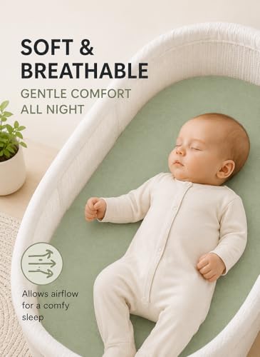 Image of Bassinet Sheets, Universal Fit 33 x 17, Beige-Blue-Green, 3 Pack