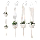 Vegena Macramé Macetero 4Pcs, Colgador para Plantas, Cuerda de Algodón Colgante, Macramé Planta Percha Maceta Colgantes para Plantas para Interior Jardín Hogar Decoracion,con Tornillos de Gancho
