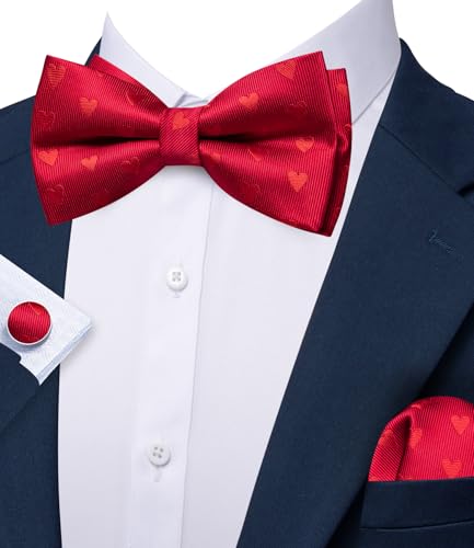 Image of Barry.Wang Paisley Striped Bow Tie for Men Silk Pre-Tied Bowtie Pocket Square Cufflinks Set Formal Wedding Party Prom