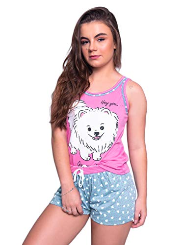 Pijama Curto Cachorrinho Dog Spitz Fofo Feminino Doll Adulto (G)
