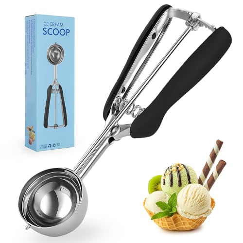 pangdapengpeng Cuchara Helado Acero Inoxidable 304, 5cm Sacabolas Helado con Gatillo para Helado, Bolas de Melón, Albóndigas, Pasteles, Galletas, Masa, Fruta (Negro)