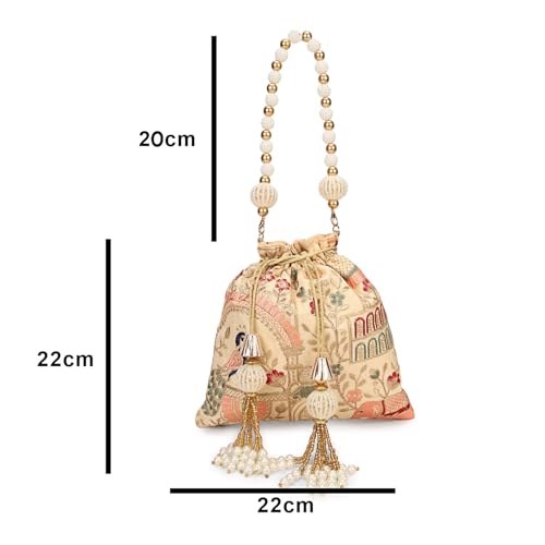 Image of LONGING TO BUY Indian Ethnic Pearls & Sequence Potli Bag for Women, Wedding Potli Bag and For Ethnic Wear